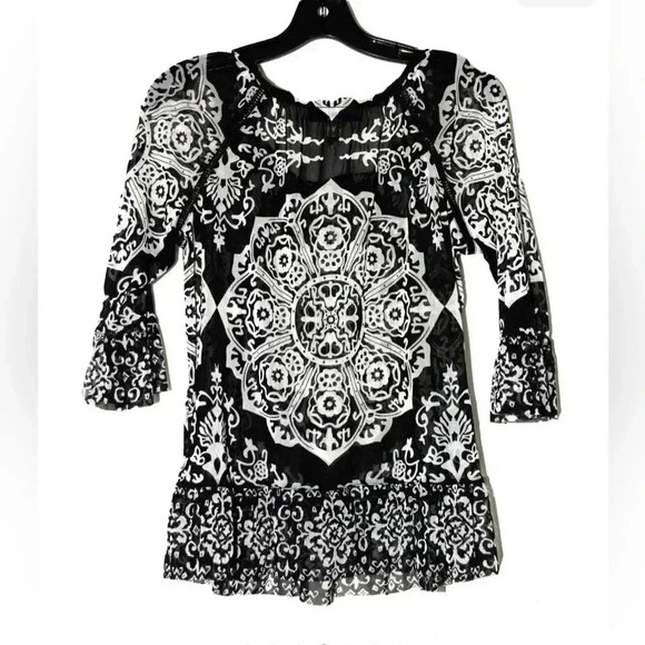 INC International Concepts Women’s Henna Emblem Black White Boho Blouse … - Picture 13 of 14